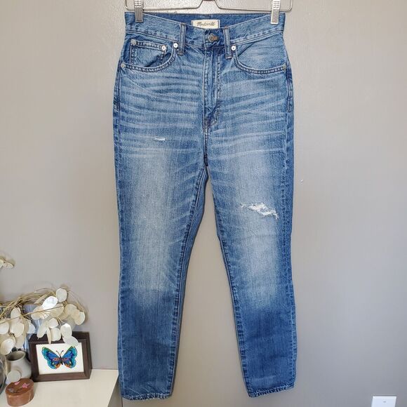 Madewell Jeans Womens Size 25 Rigid High Rise Skinny Medium Wash Distressed 2018 - Picture 2 of 14